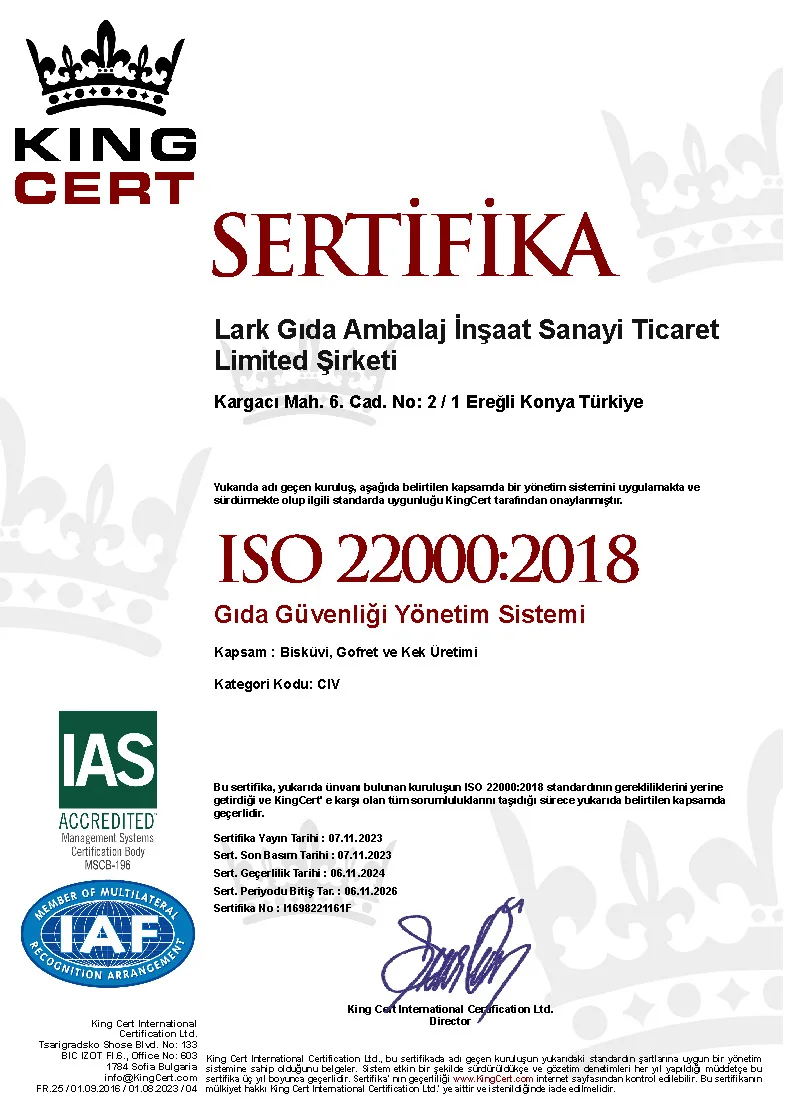 ISO 22000:2018 Gıda Güvenliği Yönetim Sistemi