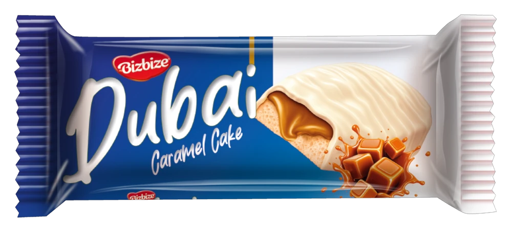 Bizbize Dubai Beyaz Kaplamalı Karamel Aromalı Sos Dolgulu Kek