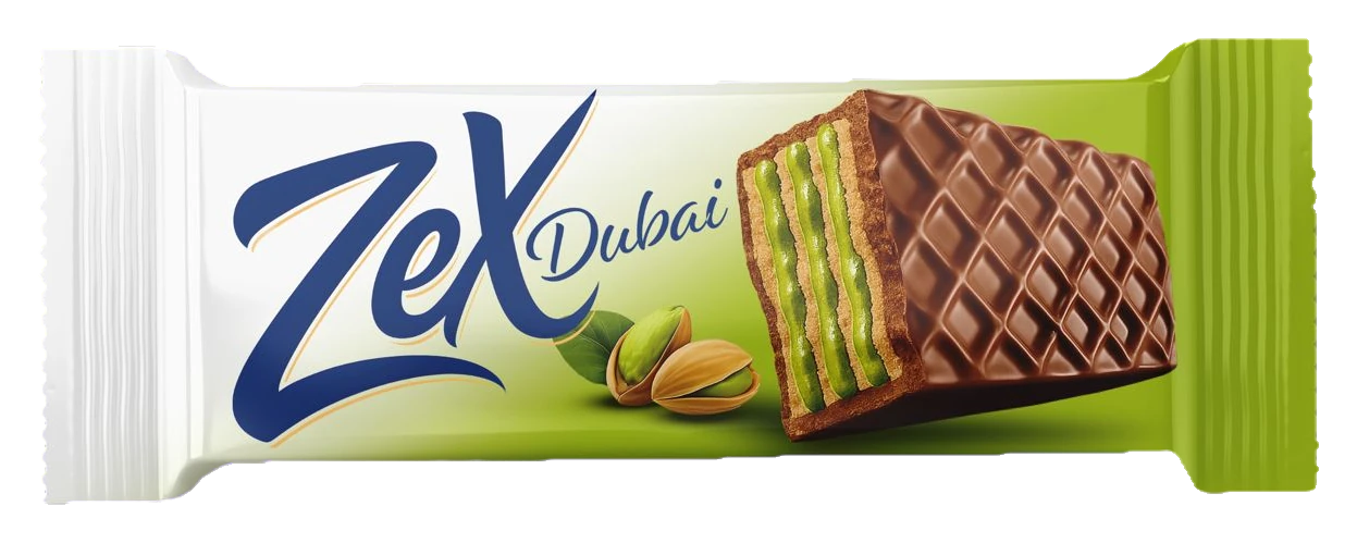 Zex Dubai Çikolata Kaplamalı Antep Fıstığı Aromalı Kremalı Gofret