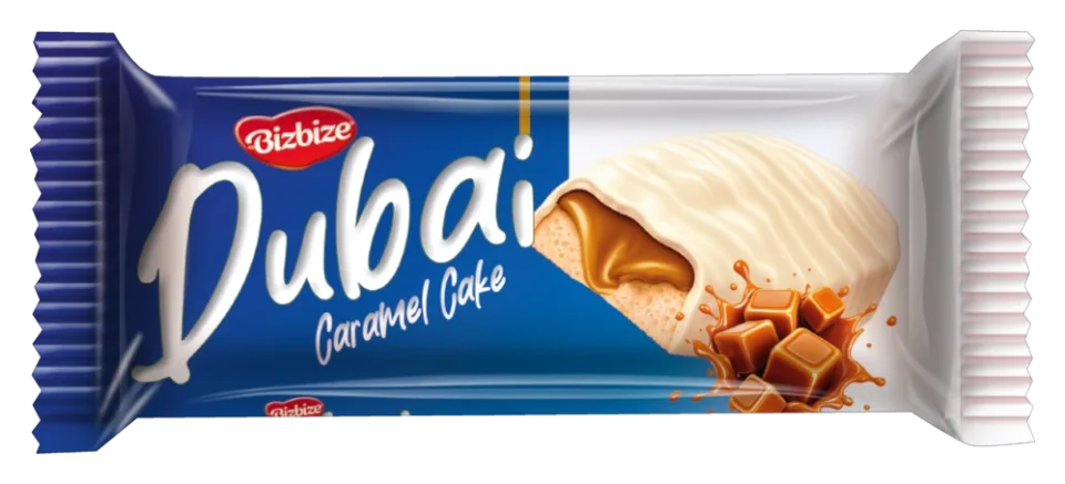 Bizbize Dubai Beyaz Kaplamalı Karamel Aromalı Sos Dolgulu Kek