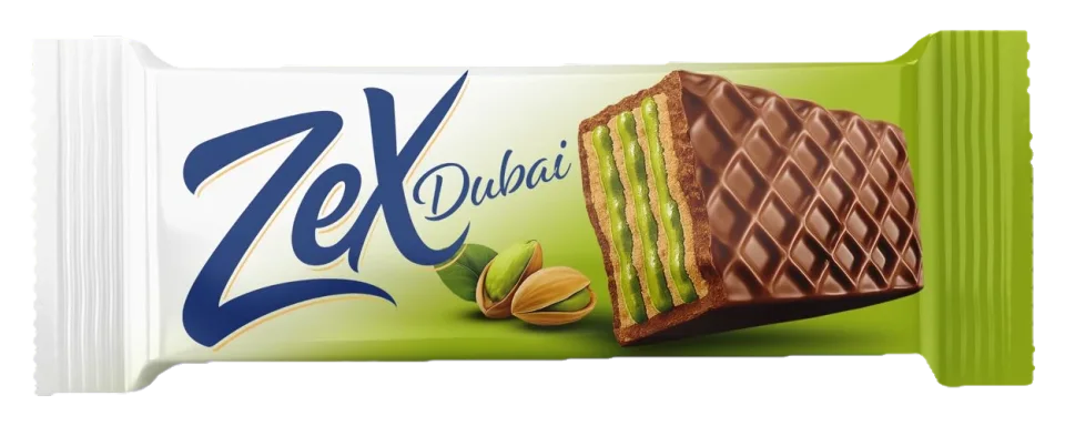 Zex Dubai Çikolata Kaplamalı Antep Fıstığı Aromalı Kremalı Gofret